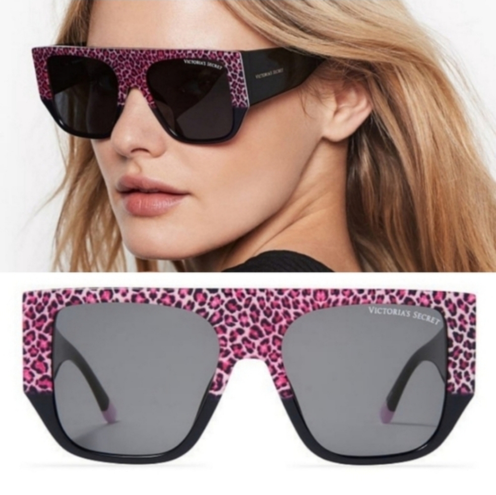 Victoria's Secret Pink Leopard Shield Sunglasses with Black Temples